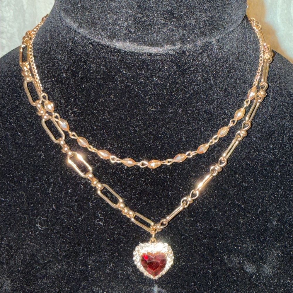 NWT Gold/Brown Heart Pendant Necklace Set - Picture 5 of 6